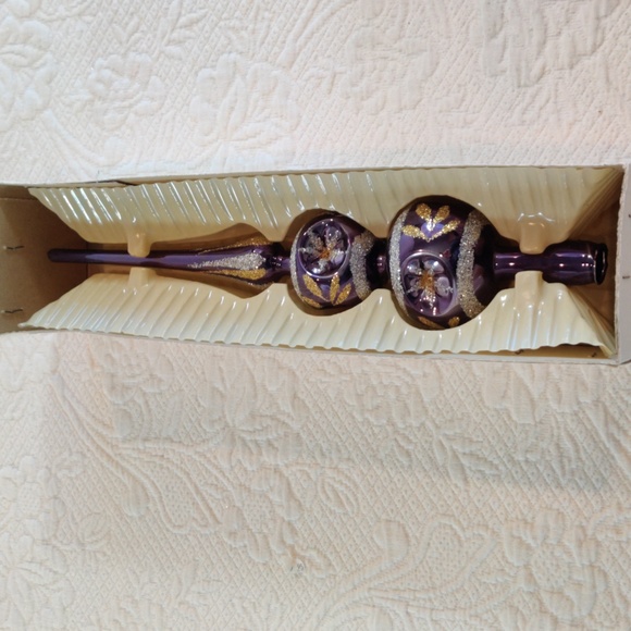 Vintage Christmas Tree Hand Decorated Glass Top by European Craftsman - Picture 2 of 9